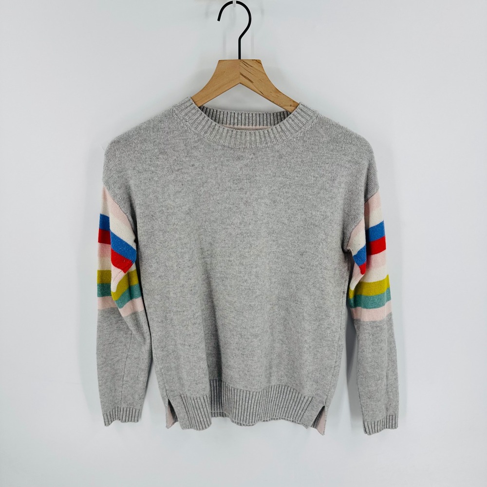 Boden Gray Rainbow Stripe Sleeve‎ Crewneck Sweater Size US 4 Preppy Spring